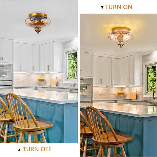 Y'INSP 9 in. 2-Light Mid-Century Antique Gold Flush Mount Empire
