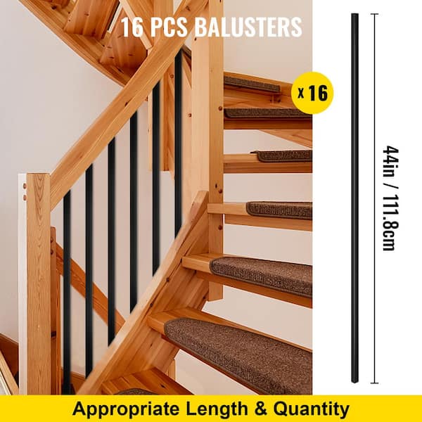 SKYSHALO Deck Balusters 16 Pack Metal Deck Spindles, 44 in. x 0.5 in. Staircase Baluster with Screws, Iron Deck Railing for Wood
