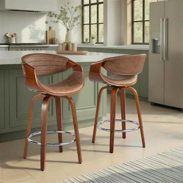 Lumisource Symphony 36 in. Espresso Faux Leather, Walnut Wood, and