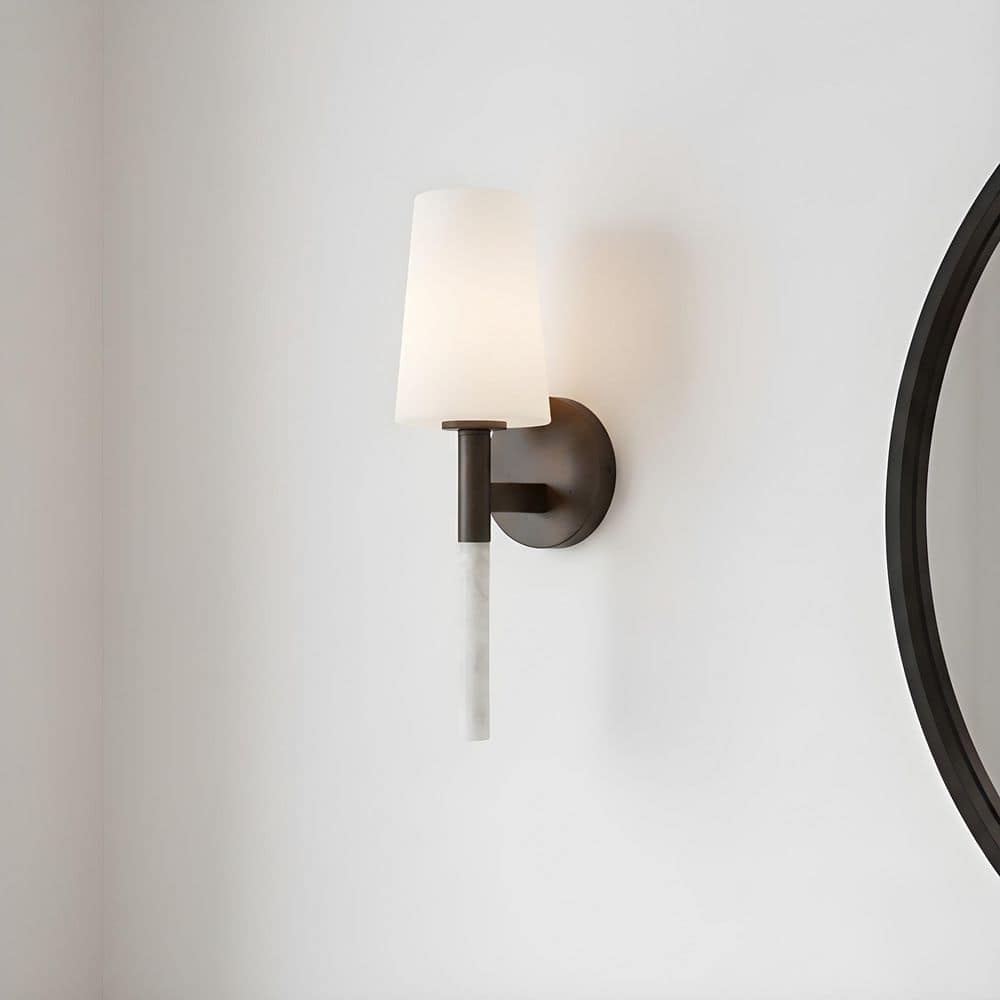 Eloura 1-Light Iron Gate Wall Sconce with Opal Etched Glass Shade price history on PriceWatchPro