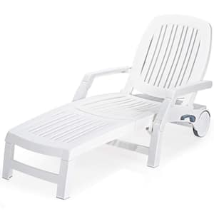 White Adjustable Patio Sun Outdoor Chaise Lounge Weather Resistant with Wheels