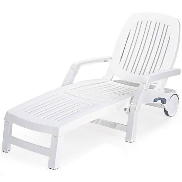 Alpulon White Adjustable Patio Sun Outdoor Chaise Lounge Weather Resistant with Wheels