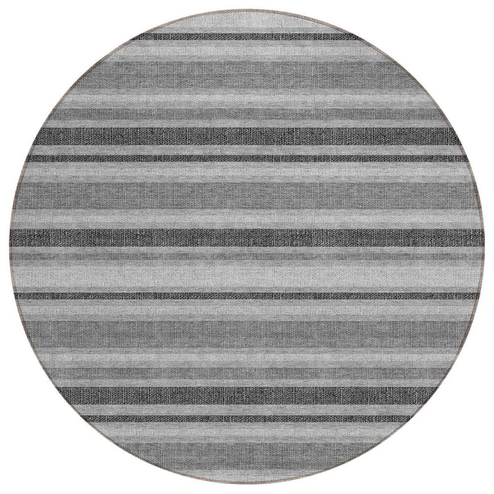 Gray and Black 8 ft. Round Woven Striped Polyester Round Indoor/Outdoor Area Rug price history on PriceWatchPro