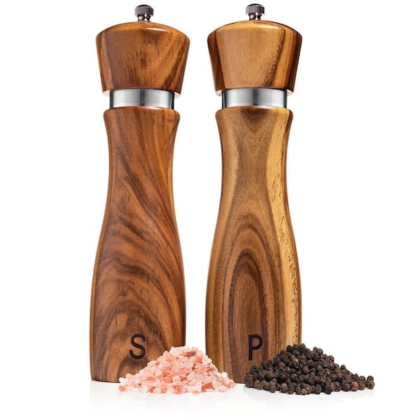 Adrinfly Acacia Wood Salt and Pepper Grinder Set: Adjustable Mills, Ceramic/Stainless Steel Core, 8 Inches