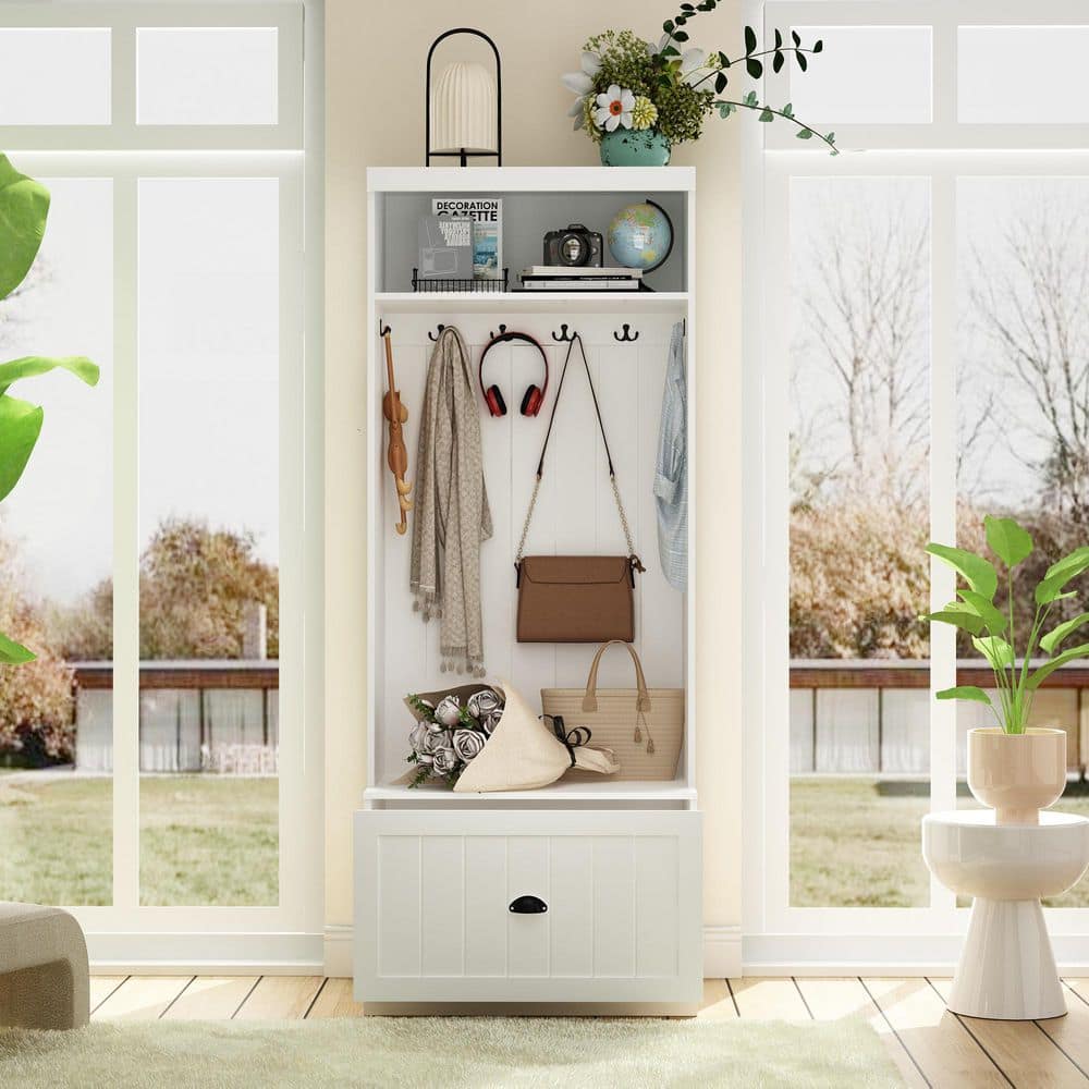 FUFU&GAGA 70.9 in. H x 86.8 in. W, White Wood Shoe Storage