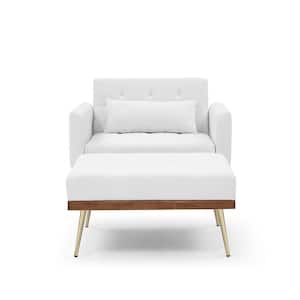 Modern 40.5 in. W Flared Arm Velvet Upholstery Straight Recline Sofa Chair with Ottoman and Adjustable Back in White