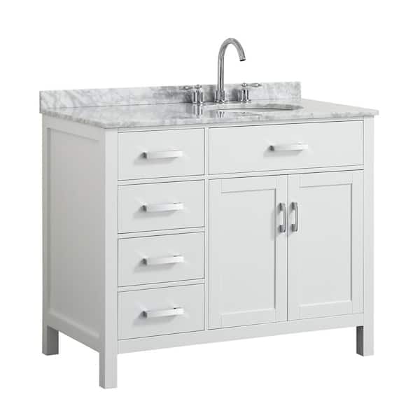 BEAUMONT DECOR Hampton 43 in. W x 22 in. D Bath Vanity in White with Marble Vanity Top in White