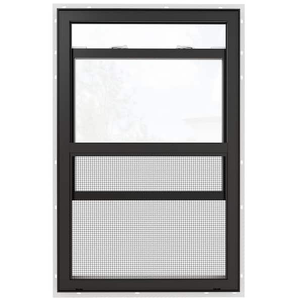 36 in. x 48 in. 62-Series Double Glazed Single Hung Vinyl Window with Tempered Glass, White Interior with Black Exterior