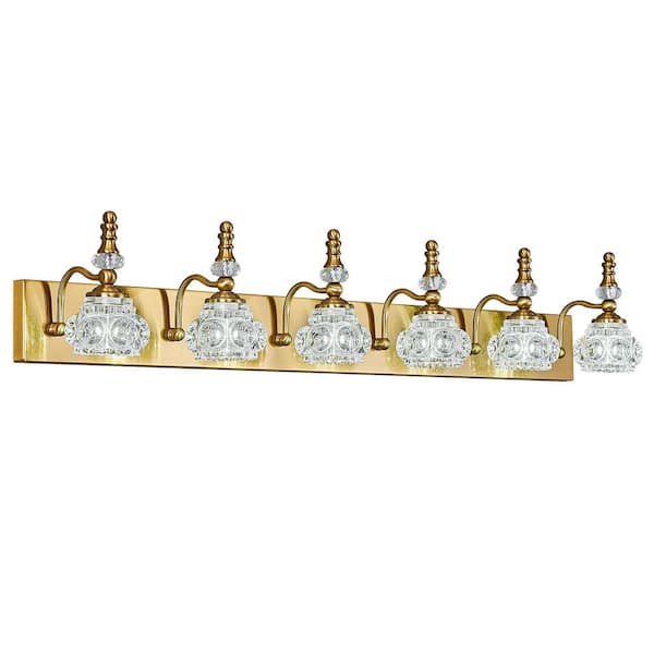 Home Lighting Fixture Width 43.30" In. " 6-light Gold Modern Glass Crystal Vanity Light-Vintage For Bathroom(JW-493)