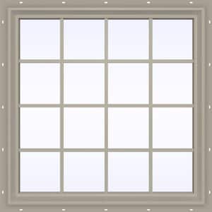 47.5 in. x 47.5 in. V-2500 Series Desert Sand Vinyl Fixed Picture Window with Colonial Grids/Grilles