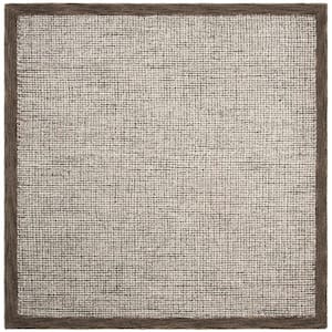 Abstract Brown/Ivory 6 ft. x 6 ft. Square Border Area Rug