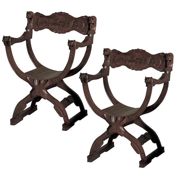 Design Toscano Medieval Cross Brown Mahogany Frame Chair (Set of 2)