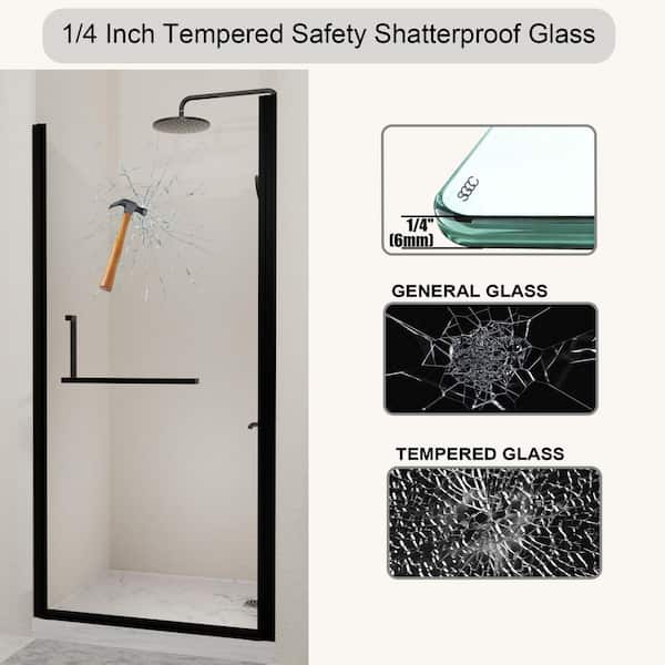 YSQCAR 33.2 in. W x 72 in. H Pivot Semi-Frameless Shower Doors in