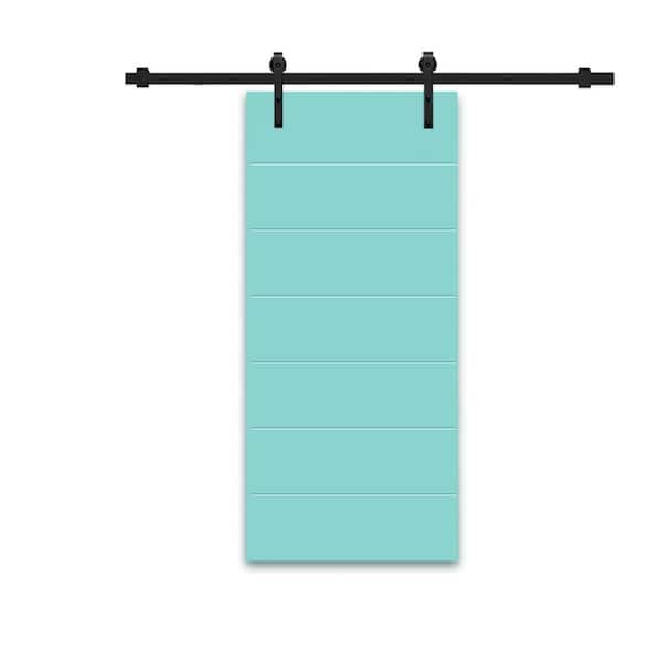 CALHOME 36 in. x 96 in. Mint Green Painted Composite MDF Paneled Interior Sliding Barn Door with Hardware Kit