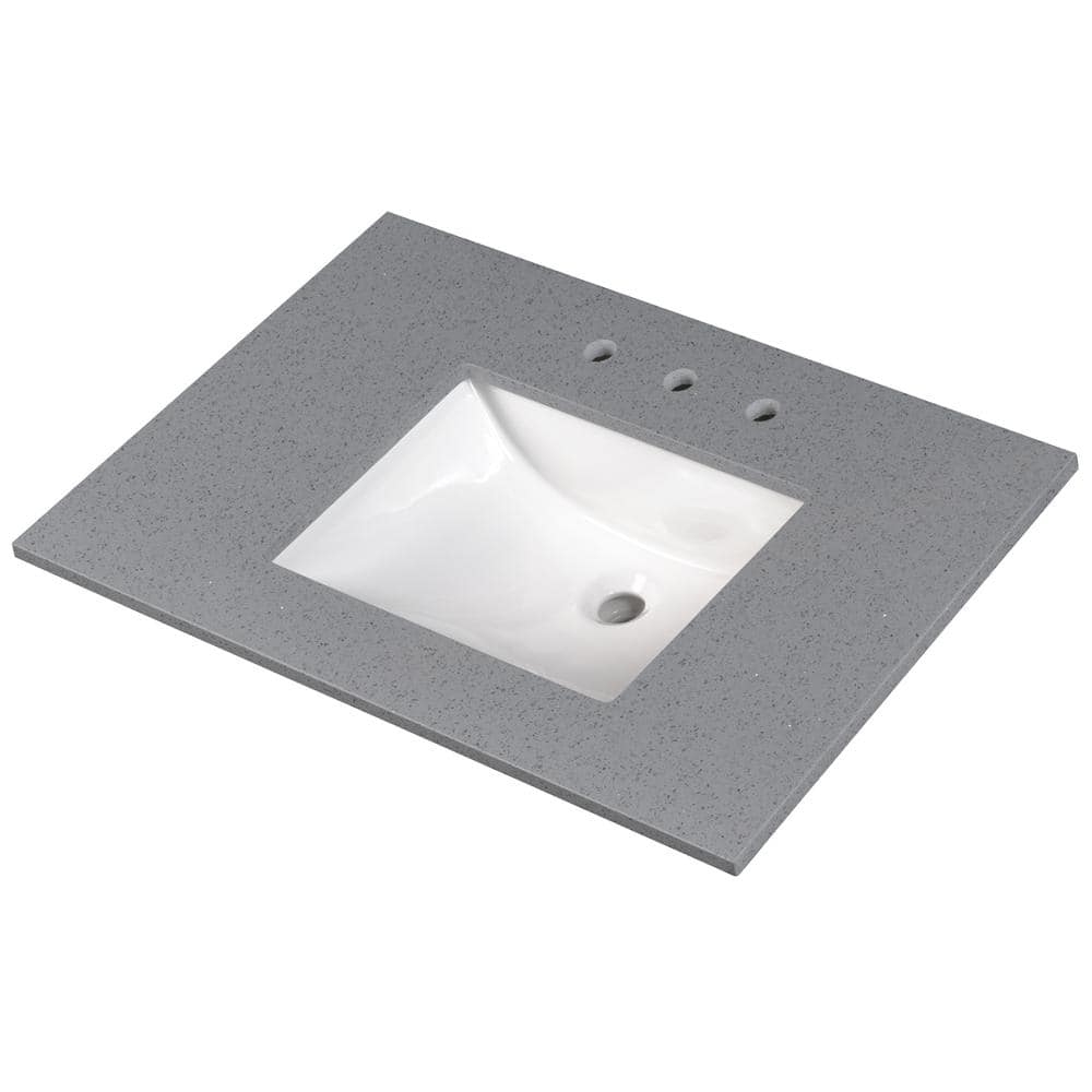 Grigio Lumina 37 in. W x 22 in. D Engineered Marble Vanity Top with White Rectangle Single Sink