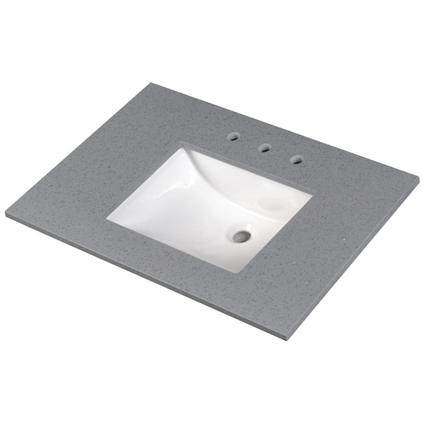 Grigio Lumina 37 in. W x 22 in. D Engineered Marble Vanity Top with White Rectangle Single Sink