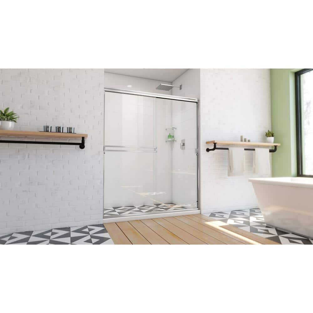 Chrome Semi-Frameless Sliding Shower Door with Clear Glass