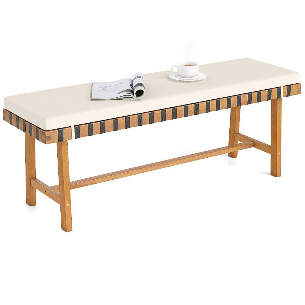 48 in. Acacia Wood Outdoor Bench with Woven Rope Seat and Thick Cushion, Natural and Off White price history on PriceWatchPro