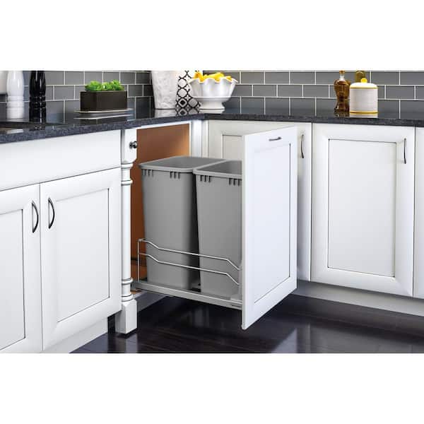 Rev-A-Shelf Silver Double Pull Out Trash Can 50 qt. with Rev-A-Shelf Silver Double Pull Out Trash Can 50 qt. with