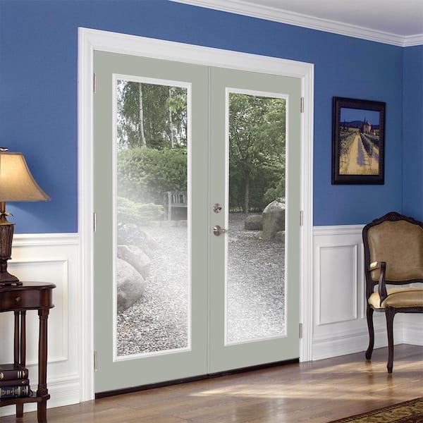72 in. x 80 in. Silver Cloud Steel Prehung Right-Hand Inswing Full Lite Clear Glass Patio Door Vinyl Frame, no Brickmold