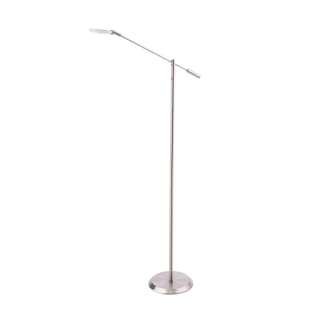 IGGY 59.1 in. Satin Nickel Dimmable Swing Arm Floor Lamp with Satin Nickel Plastic Shade -  Kendal Lighting, FL5021-SN