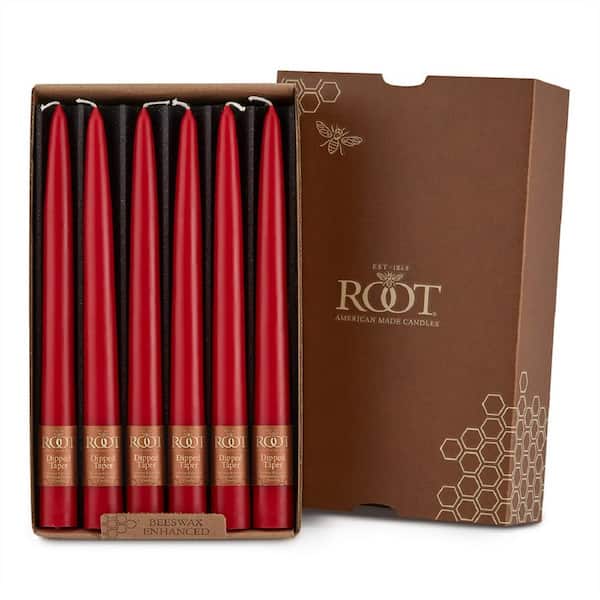 ROOT CANDLES 9 in. Dipped Taper Red Dinner Candle (Box of 12)