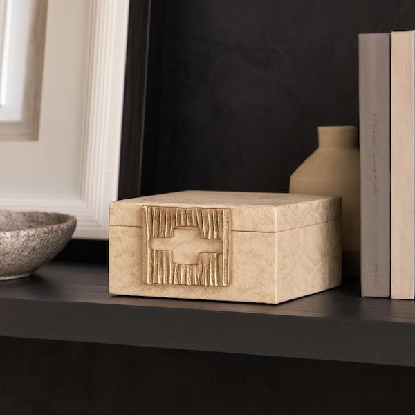 Liv & Skye Ivory 8 in. x 4 in. Faux Leather Square Metallic