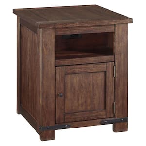22.25 in. Brown Rectangle Wood End Table with Grill Cabinet