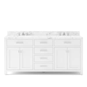 Madison 72 in. W x 21.5 in. D x 34 in. H Double Sink Bath Vanity in Pure White with Carrara White Marble Top