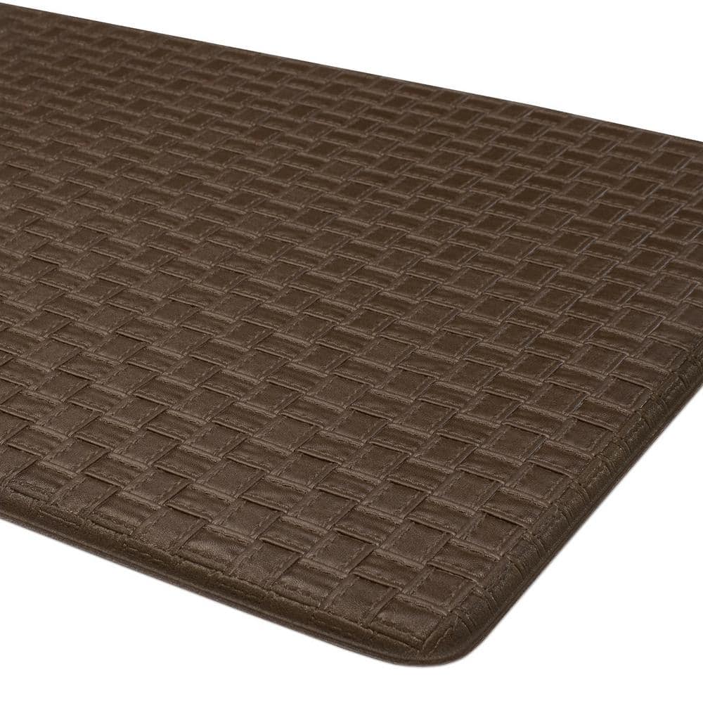 Espresso Woven Embossed Faux Leather Anti-Fatigue Kitchen Mat, 18x30