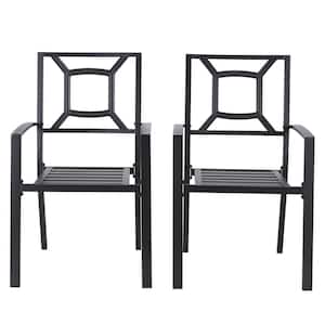Quadrilateral Patio Metal Bistro Outdoor Dining Chair in Blue(Set of 2)
