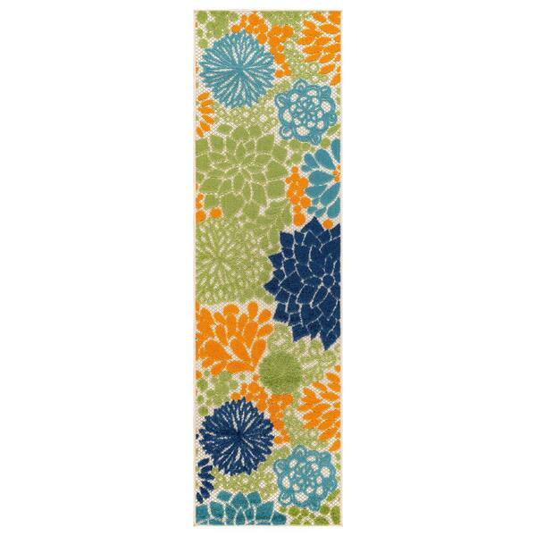 Indoor/Outdoor High-Low Textured, Floral, Easy-Clean Patio Rug 2 ft. x 7 ft. Multi Area Rug