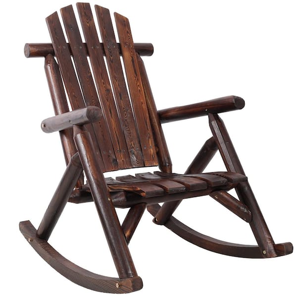 Ami Brown Wood Outdoor Rocking Chair, Durable Fir Log Rocking Chair for Garden, Patio, or Outdoor Porch Seating