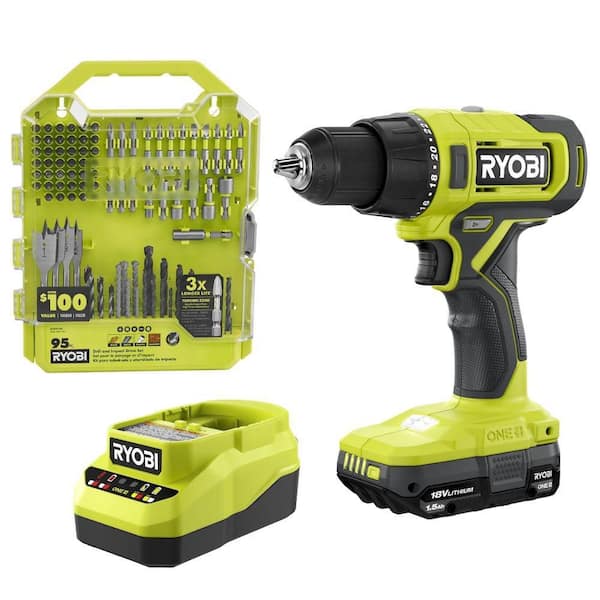 ONE+ 18V Cordless 1/2 in. Drill/Driver Kit with 1.5 Ah Battery, Charger, and Drill and Impact Drive Kit (95-Piece)