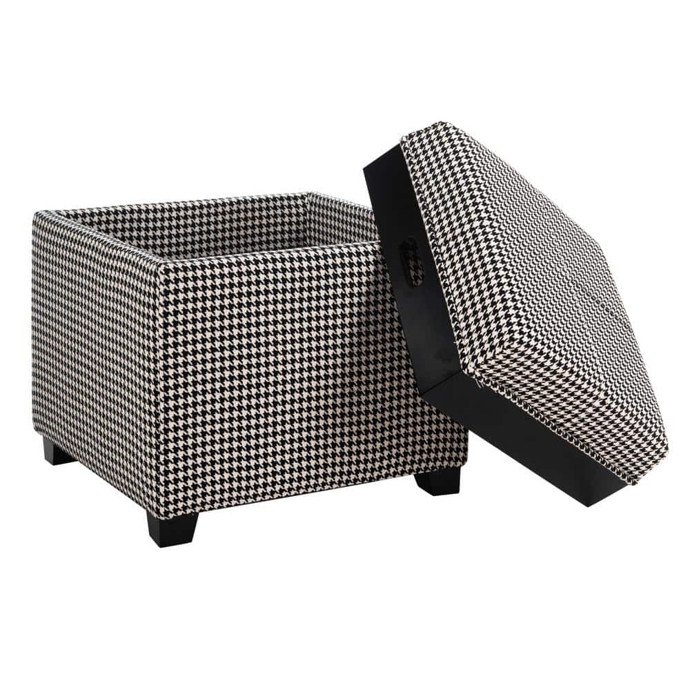 Transitional Harrison Black & White Birchwood Tray Ottoman