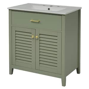 30 in. W Freestanding Bath Vanity in Green with White Ceramic Top and Multifunctional Shelf Dividers