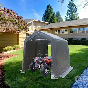 7 ft. W x 8 ft. D x 7.5 ft. H Steel Outdoor Portable Carport Garage/Shed Kit Tent with 2 Roll Up Zipper Doors, Dark Gray