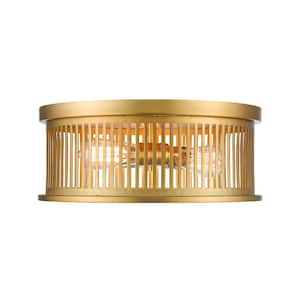 Harrow 15 in. 2-Light Burnished Brass Semi-Flush Mount with Clear Glass  Shade