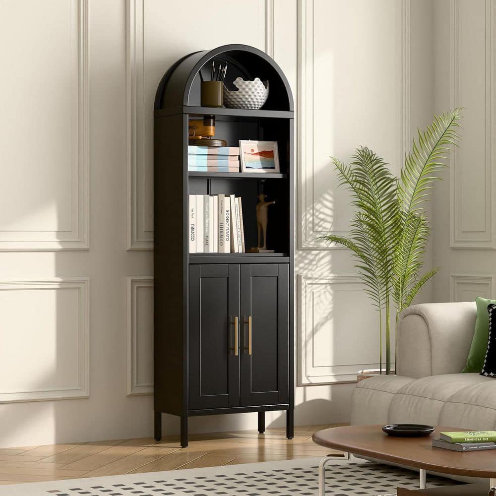 Bl Shelf Boyel Living Black 61.02 in. H Metal Storage Cabinet Tall Arched ...