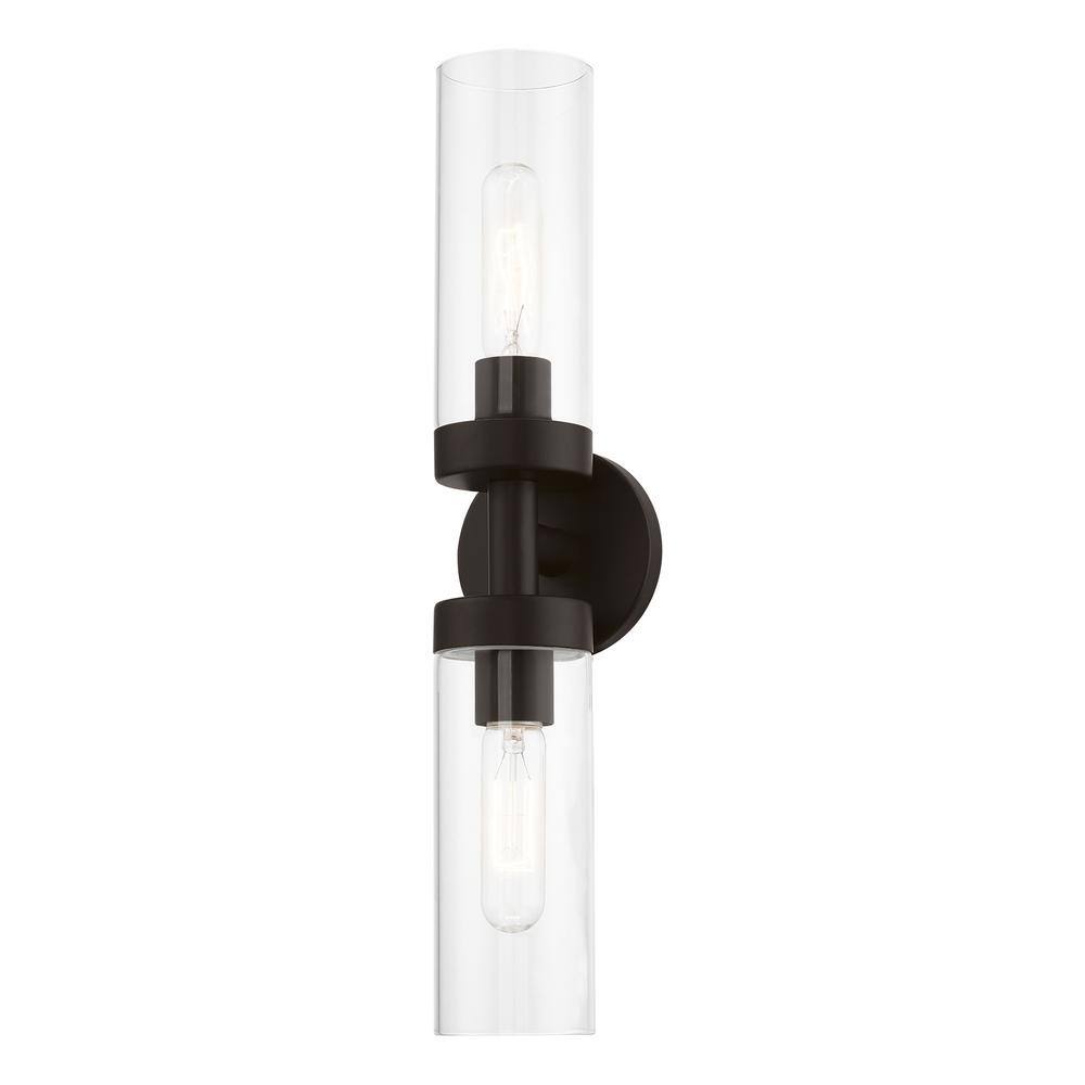 Ludlow Urban Minimal 2-Light Bronze Vanity with Clear Glass Shades