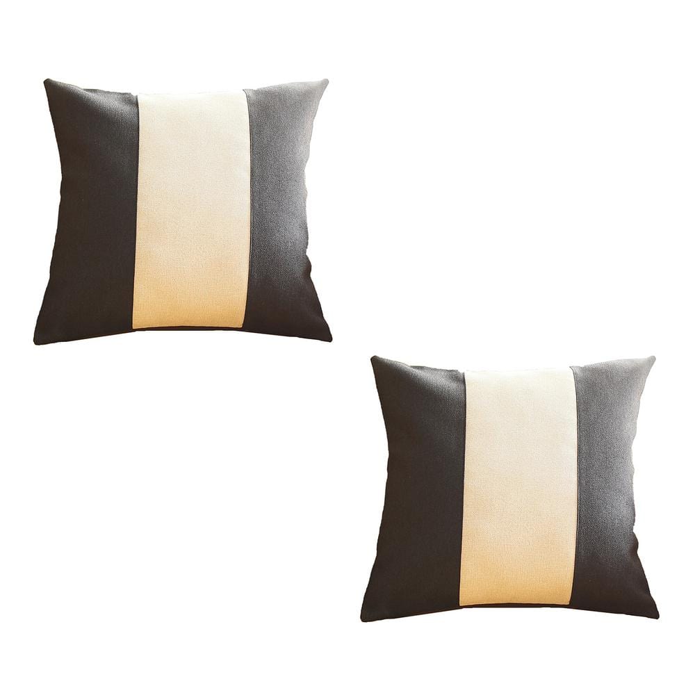 Handcrafted Black and Ivory Polyester Euro Throw Pillow Covers, 18 x 18 in, Set of 2