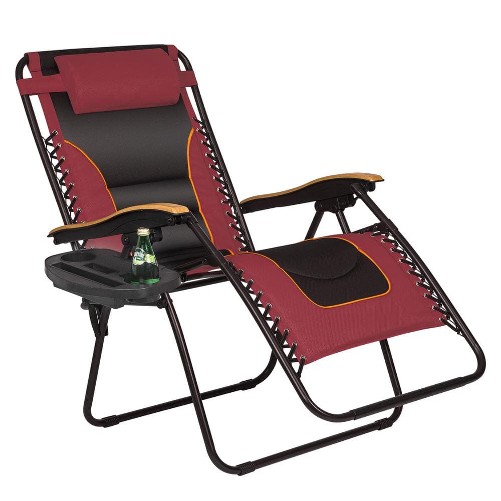 28.7 in. x 45 in. H Zero Gravity Lounge Chair Folding W/padde foam and pillow W/removable side table Red Cushion price history on PriceWatchPro