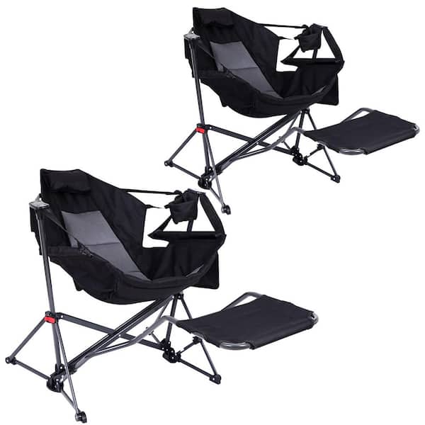 Portable Hammock Camping Chair with Footrest, Lightweight Rocking Chair with Cupholder, Pocket and Carry Bag (2-Pack)