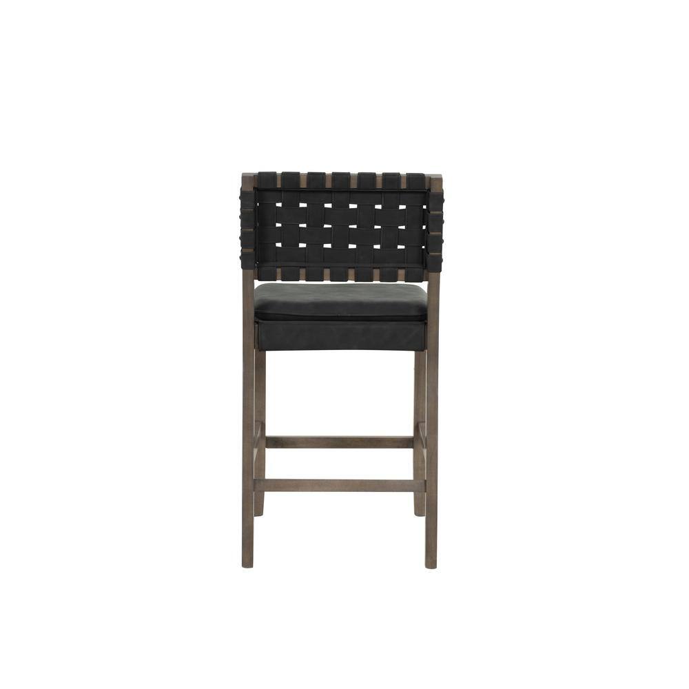 Cohen Black Faux Leather Saddle Counter Stools with Wood Frame, Set of 2