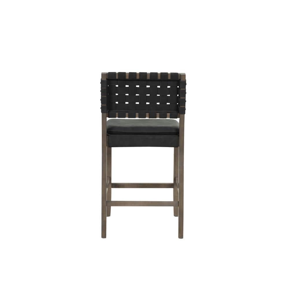 Cohen Black Faux Leather Saddle Bar Stools with Wood Frame, Set of 4
