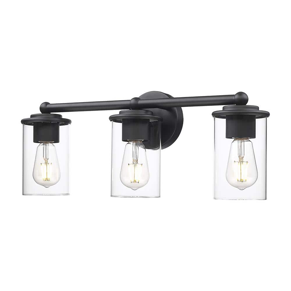 Thayer 22.5 in. 3-Light Matte Black Vanity Light with Clear Glass Shade wit