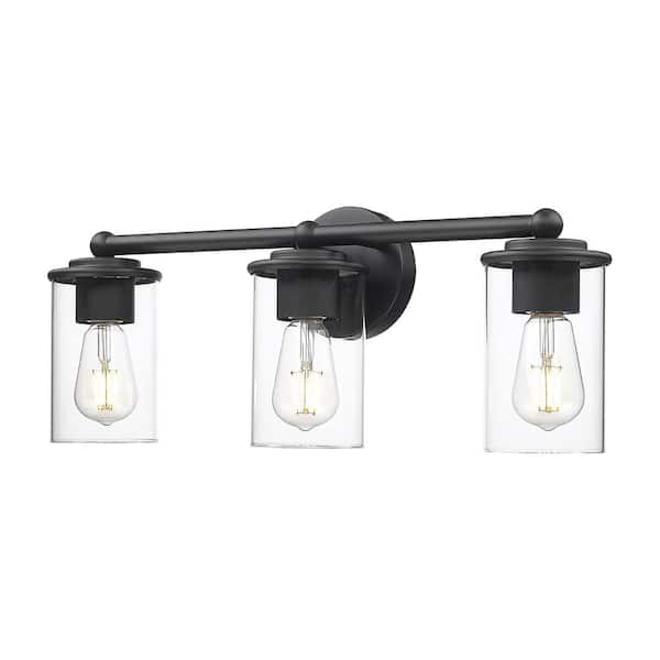 Unbranded Thayer 22.5 in. 3-Light Matte Black Vanity Light with Clear Glass Shade with No Bulbs Included