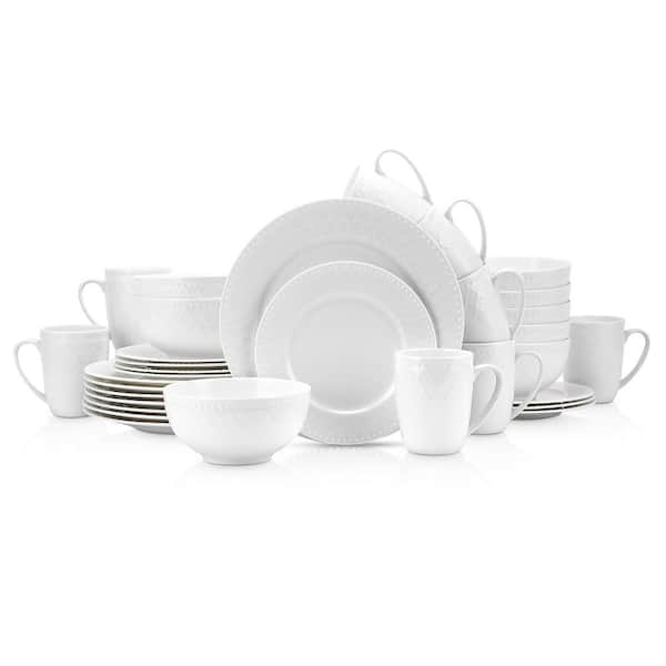 Stone Lain Alexandria 32-Piece Dinnerware Set Bone China, Service For 8, White