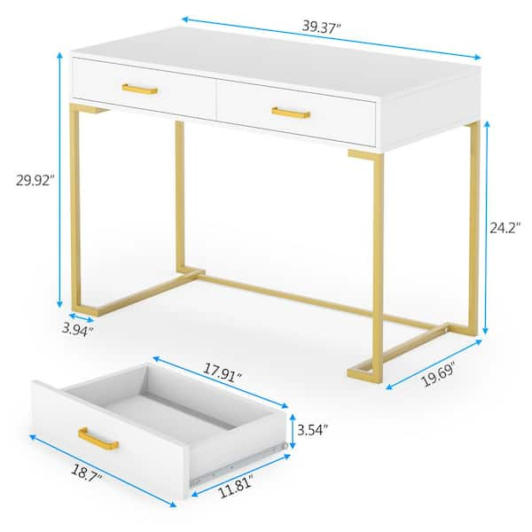 TRIBESIGNS WAY TO ORIGIN Halseey 63 in. Rectangular White Wood Computer Desk  with Gold Metal Legs, Modern Study Writing Table Conference Table  HD-YS0035-HYF - The Home Depot