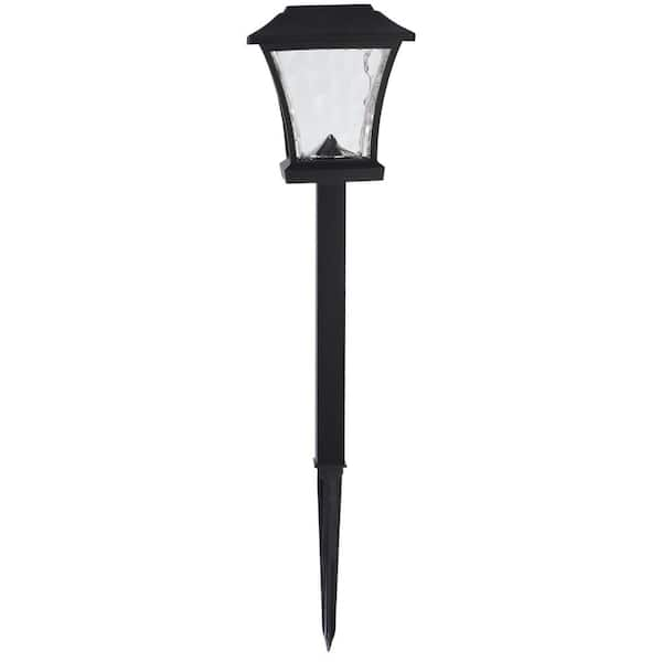 Hampton Bay 14 Lumens Solar Black LED Metal Glass Square Path Light